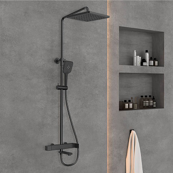 Душевая стойка Cube VSFS-1C1MB с изливом, черный Душевая стойка Cube VSFS-1C1MB с изливом, черный