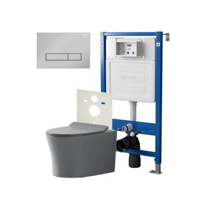 Сет: Система инсталляции Point Элемент для подвесного унитаза PN45120 + Клавиша смыва для инсталляции Point Меркурий, хром, PN44831C + Унитаз подвесной Point Вега безободковый, сер мат, PN41711GM