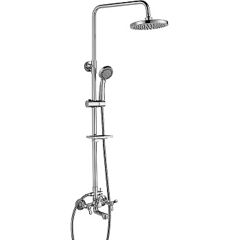 Смеситель Rossinka Q02-46 для ванны и душа с регулируемой высотой штанги, поворотным изливом и лейкой "Тропический дождь"