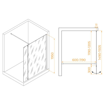 Душевая перегородка RGW WA-050 (WA-002 + Z-070), 351005023-11