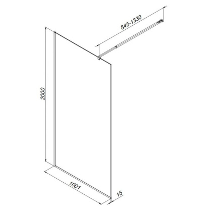 W84WI-100-F1-BTE Душевая перегородка Func 100x200, стекло прозр. 8 мм + покрытие, профиль черный