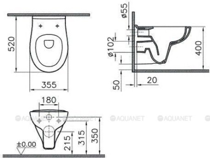 Унитаз подвесной КОМПЛЕКТ Vitra S20 безободкоковый с инсталляцией, кнопкой, сиденьем м/лифт