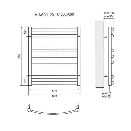 Полотенцесушитель электрический Lemark Atlantiss LM32607REBL П7 500x600, левый/правый, черный Полотенцесушитель электрический Lemark Atlantiss LM32607REBL П7 500x600, левый/правый, черный