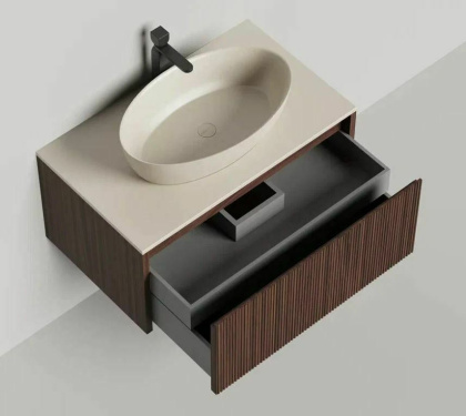 Подвесная тумба Domino 800, шпон, фрезерованный фасад