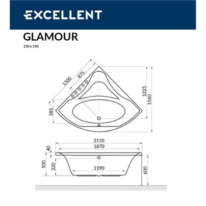 Ванна EXCELLENT Glamour 150x150 "ULTRA" (золото) Ванна EXCELLENT Glamour 150x150 "ULTRA" (золото)