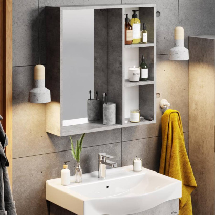 Шкаф-зеркало Onika Девис 65 бетон чикаго, универсальный Шкаф-зеркало Onika Девис 65 бетон чикаго, универсальный