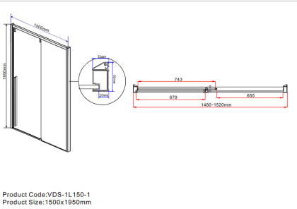 Душевая дверь Lugano VDS-1L150CL-1, 1500, хром, стекло прозрачное