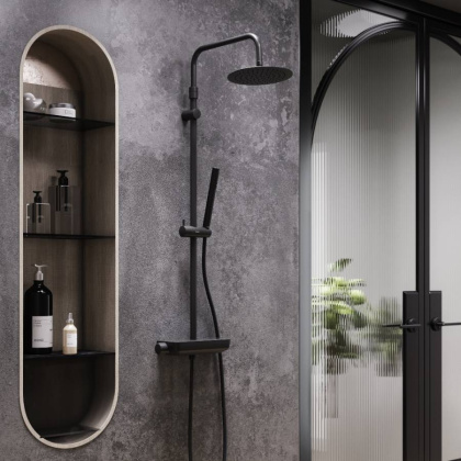 936750300 Scandinavian Pure душевая система с душевым ТМС смесителем полкой, чёрный 936750300 Scandinavian Pure душевая система с душевым ТМС смесителем полкой, чёрный