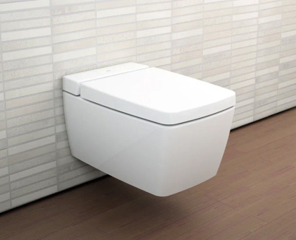 Подвесной безободковый унитаз Metropole Rim-Ex, с емкостью для чистящей жидкости Подвесной безободковый унитаз Metropole Rim-Ex, с емкостью для чистящей жидкости