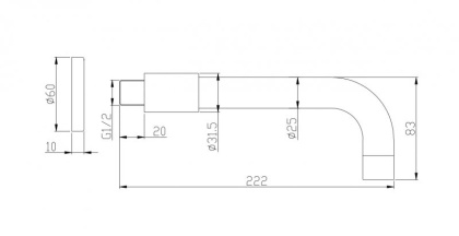 Излив для ванны, раковины с аэратором, круглое сечение, нержавеющая сталь, исполнение Сатин BB-SFR-IN