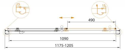 Душевая дверь GIUBILEO-BF-1-120-CP-Cr Условные размеры, мм:1200х1950 Габариты с диапазоном регулировок, мм:(1175-1205)х1950 Ширина входа, мм:490 