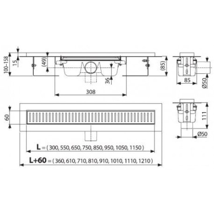Водоотводящий желоб с порогами для перфорированной решетки, арт.APZ1-650 Водоотводящий желоб с порогами для перфорированной решетки, арт.APZ1-650