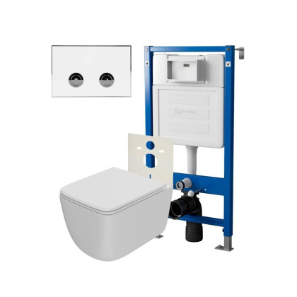 Сет: Система инсталляции пневматическая Point Элемент П для подвесного унитаза PN45121 + Клавиша смыва для пневматической инсталляции Point Венера, белый/хром, PN44071WC + Унитаз подвесной Point Меркурий безободковый, сиденье дюропласт микролифт, быстросъ