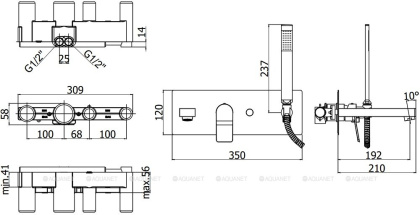Смеситель для ванны с душем Paffoni Tilt TI001BO (с внутренней частью)