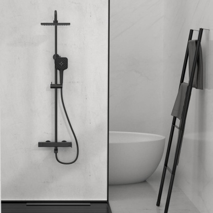 Душевая стойка Cube VSFS-1C1MB с изливом, черный Душевая стойка Cube VSFS-1C1MB с изливом, черный