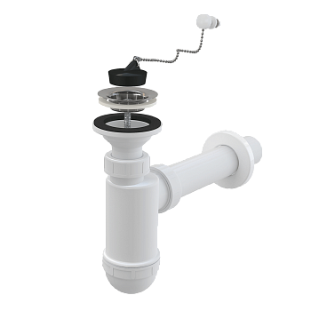 Сифон для умывальника DN40 с нержавеющей peшeткой DN63, с цепочкой Сифон для умывальника DN40 с нержавеющей peшeткой DN63, с цепочкой