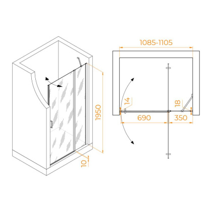 Душевая дверь 110*195 RGW LE-004 Хром/Прозрачное/6 мм