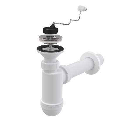 Сифон для умывальника DN40 с нержавеющей peшeткой DN63, с цепочкой Сифон для умывальника DN40 с нержавеющей peшeткой DN63, с цепочкой