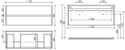 Тумба подвесная SANCOS Smart 1190х450х500, 4 ящика оснащенными доводчиками, белый глянец , арт. SM120-2W