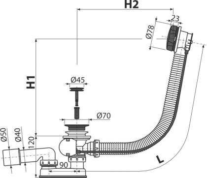 Сифон для ванны автомат комплект, черный-мат Сифон для ванны автомат комплект, черный-мат