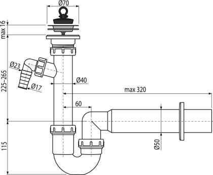 Сифон трубчатый с нержавеющей peшeткой DN70 и штуцером Сифон трубчатый с нержавеющей peшeткой DN70 и штуцером