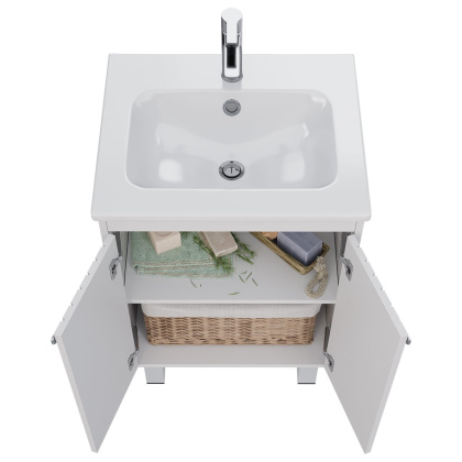 Тумба Lemark ROMANCE 60см под 1 раковину, подвесная/напольная, 2-х дверная, цвет корпуса, фасада: Белый глянец