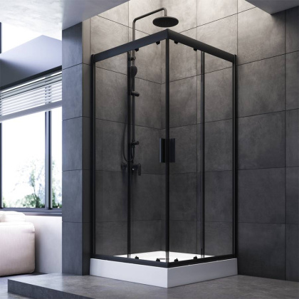 W90G-403-090BT Душевое ограждение Gem Square Slide 90x90 стекло прозрачное, профиль Черный матовый,