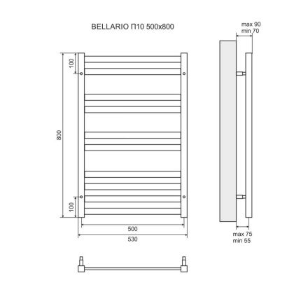 Полотенцесушитель электрический Lemark Bellario LM68810EBL П10 500x800, левый/правый, черный Полотенцесушитель электрический Lemark Bellario LM68810EBL П10 500x800, левый/правый, черный