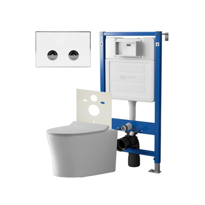 Сет: Система инсталляции пневматическая Point Элемент П для подвесного унитаза PN45121 + Клавиша смыва для пневматической инсталляции Point Венера, белый/хром, PN44071WC + Унитаз подвесной Point Вега безободковый, сиденье микролифт PN41711