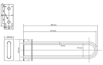 Поручень U-образный, 813 мм, черный, с крышкой