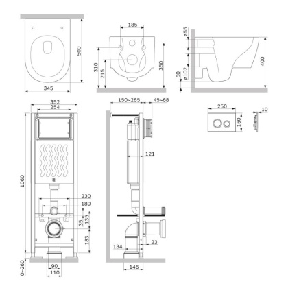 IS110101.DX77C1700 ErgoFit Инсталляция с клавишей L глянец. белый с подвесным унитазом Jupiter без ободка с сид