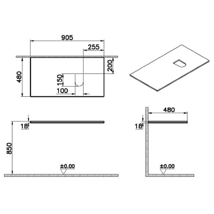 Столешница 90 см, левосторонняя, темный вяз