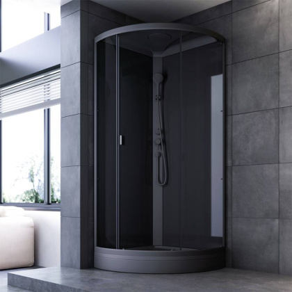 W90C-401-090BT Gem кабина душевая 90x90, 1/4 круга,  профиль Черный, стекло прозрачное
