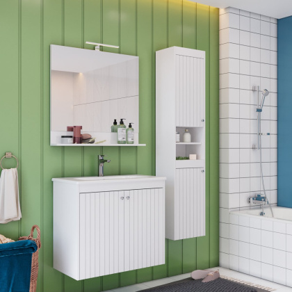 Зеркало Lemark ROMANCE 60см с полкой, цвет: Белый глянец