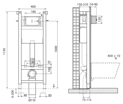 Инсталляция BelBagno EXPERT 40 для подвесного унитаза, 1130х400х150 мм, со смывным бачком скрытого монтажа, фронтальное/горизонтальное управление, крепление к стене в комплекте Инсталляция BelBagno EXPERT 40 для подвесного унитаза, 1130х400х150 мм, со смывным бачком скрытого монтажа, фронтальное/горизонтальное управление, крепление к стене в комплекте