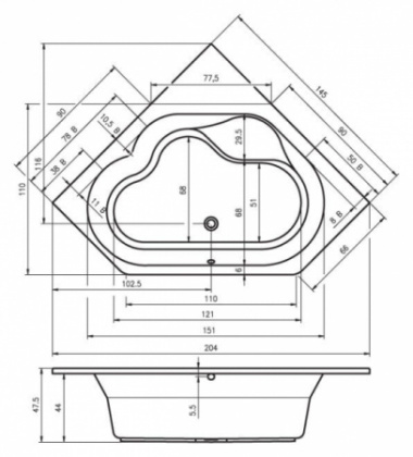 Акриловая ванна Riho Winnipeg 145x145 Акриловая ванна Riho Winnipeg 145x145