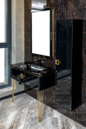 Столешница стекло 100см моноблок Глянцевая Черная Lucido