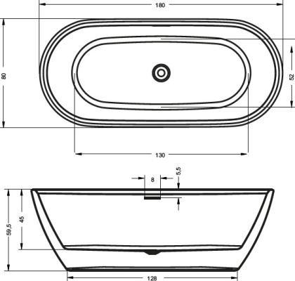 Акриловая ванна Riho Inspire 180x80 см Velvet White Акриловая ванна Riho Inspire 180x80 см Velvet White
