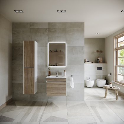 Тумба подвесная SANCOS Smart 590х450х500, c двумя ящиками оснащенными доводчиками, дуб бардолино/белый , арт. SM60E Тумба подвесная SANCOS Smart 590х450х500, c двумя ящиками оснащенными доводчиками, дуб бардолино/белый , арт. SM60E