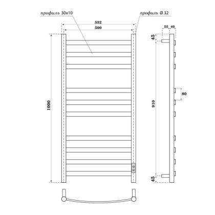 Полотенцесушитель электрический Point Антея PN17850B П10 500x1000, диммер справа, черный Полотенцесушитель электрический Point Антея PN17850B П10 500x1000, диммер справа, черный