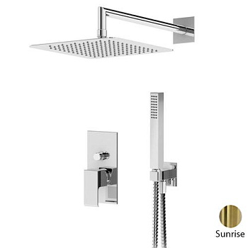 PORTA-DSIPQ-30-SR Душевая система со встраиваемым смесителем, верхним душем 30 см металл, с выводом и ручным душем со штуцером, держателем и шлангом, исполнение sunrise