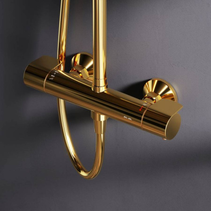 F0785A499  X-Joy, душ.система:  см-ль д/душа с ТМС, душ.штанга,верхний душ 220мм, ручн душ, золото