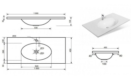 Раковина Вегас 1000*450, шт Раковина Вегас 1000*450, шт