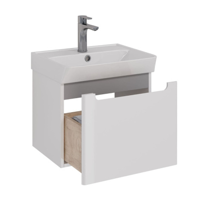 Тумба Lemark BUNO MINI 50см под 1 раковину, подвесная,1 ящик, цвет корпуса, фасада: Белый глянец