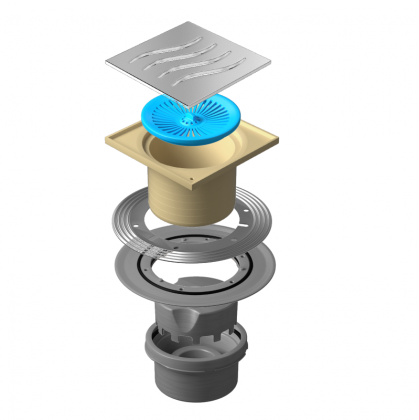 13000002 Точечный трап 150х150 мм Confluo Standard Tide 2 , металл с перфорацией Tide (Волна), без рамки Исполнение: Хром  13000002 Точечный трап 150х150 мм Confluo Standard Tide 2 , металл с перфорацией Tide (Волна), без рамки Исполнение: Хром