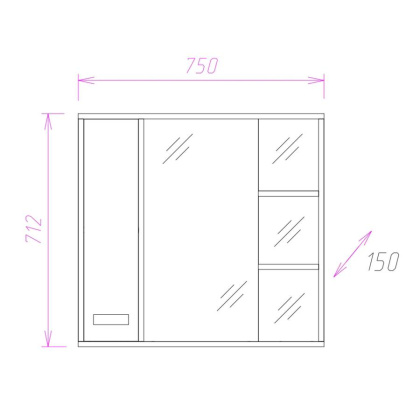 Шкаф-зеркало Onika Гамма 75 ясень шимо/венге, левый, с подсветкой Шкаф-зеркало Onika Гамма 75 ясень шимо/венге, левый, с подсветкой