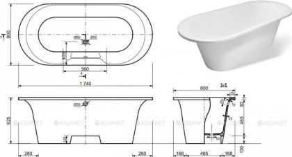 Ванна из искусственного мрамора Эстет Лион 174x80