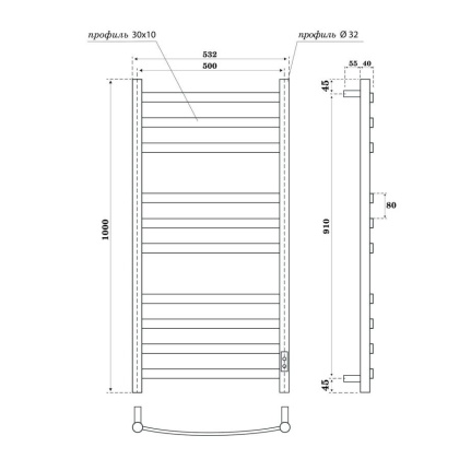 Полотенцесушитель электрический Point Антея PN17850W П10 500x1000, диммер справа, белый Полотенцесушитель электрический Point Антея PN17850W П10 500x1000, диммер справа, белый