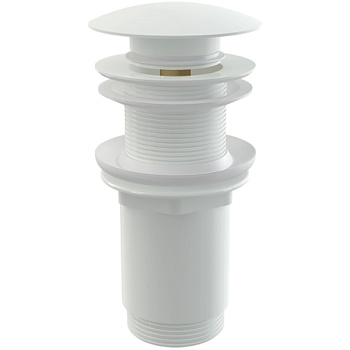Донный клапан сифона для умывальника CLICK/CLACK 5/4", цельнометаллический с большой белой заглушкой, без перелива, для пластиковых и стеклянных умывальников
