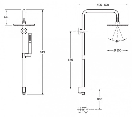 Душевая стойка Jacob Delafon Eo E11715-CP 2 режима, черный/хром